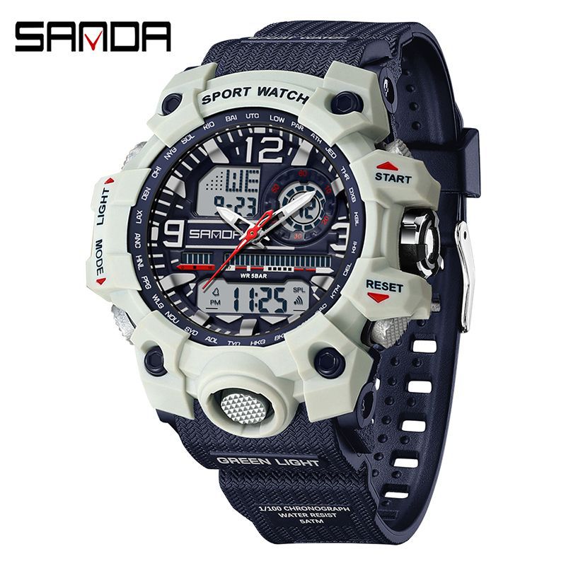 Sanda Fashionable And Cool Watch Men'S Outdoor Swimming Sports Waterproof Watch Junior High School Students Multi-Functional Dual Display Electronic Watch - Image 1